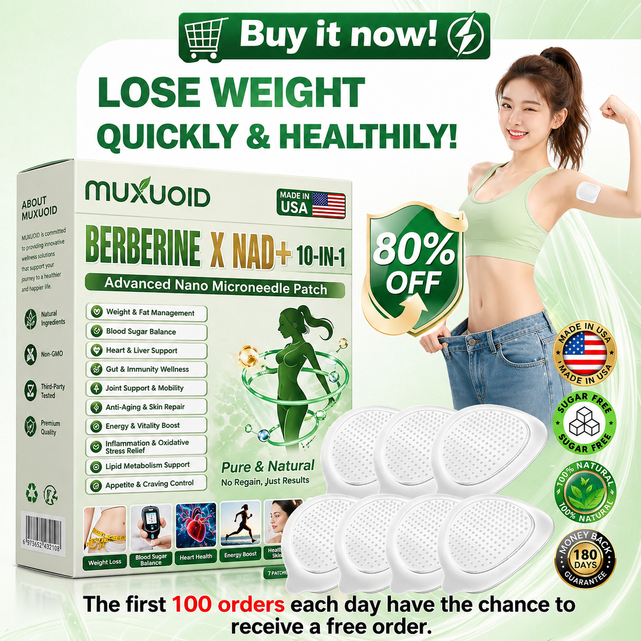 muxuoid Berberine . Horse Chestnut x NAD+10-in-1 Advanced NanoMicroneedle Patch - BOnce Daily,Visible Results in 7 Days us