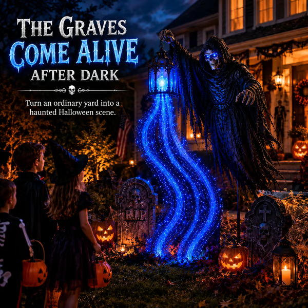🎁Half Price! 36-Inch Halloween Character + Moving Ghost Light – Turn Your Lawn into a Haunted Cemetery 💀