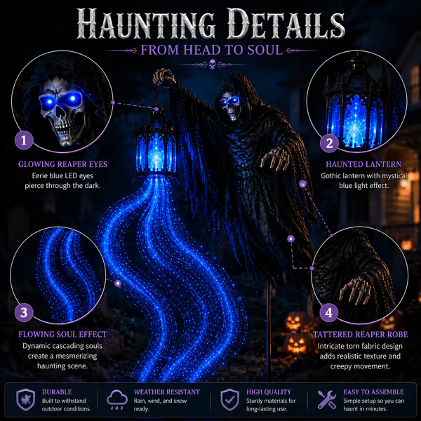 🎁Half Price! 36-Inch Halloween Character + Moving Ghost Light – Turn Your Lawn into a Haunted Cemetery 💀
